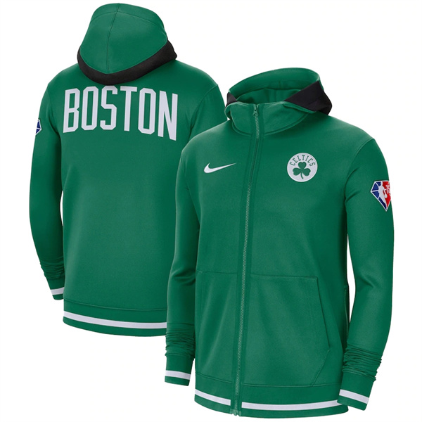 Men's Boston Celtics Green 75th Anniversary Performance Showtime Full-Zip Hoodie Jacket